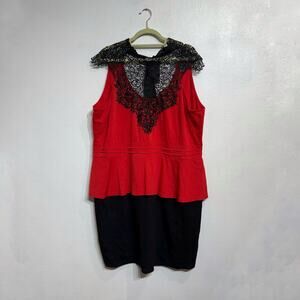 Dots Red Lace Peplum Midi Dress Sz 3X